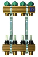 Распределитель с профилем 1" для панельного отопления с вентилями и расходомерами (серия 75A) 7 (326х350х80)