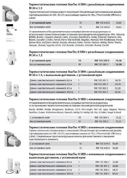 Термостатические головки StarTec II SRH М 30х1,5